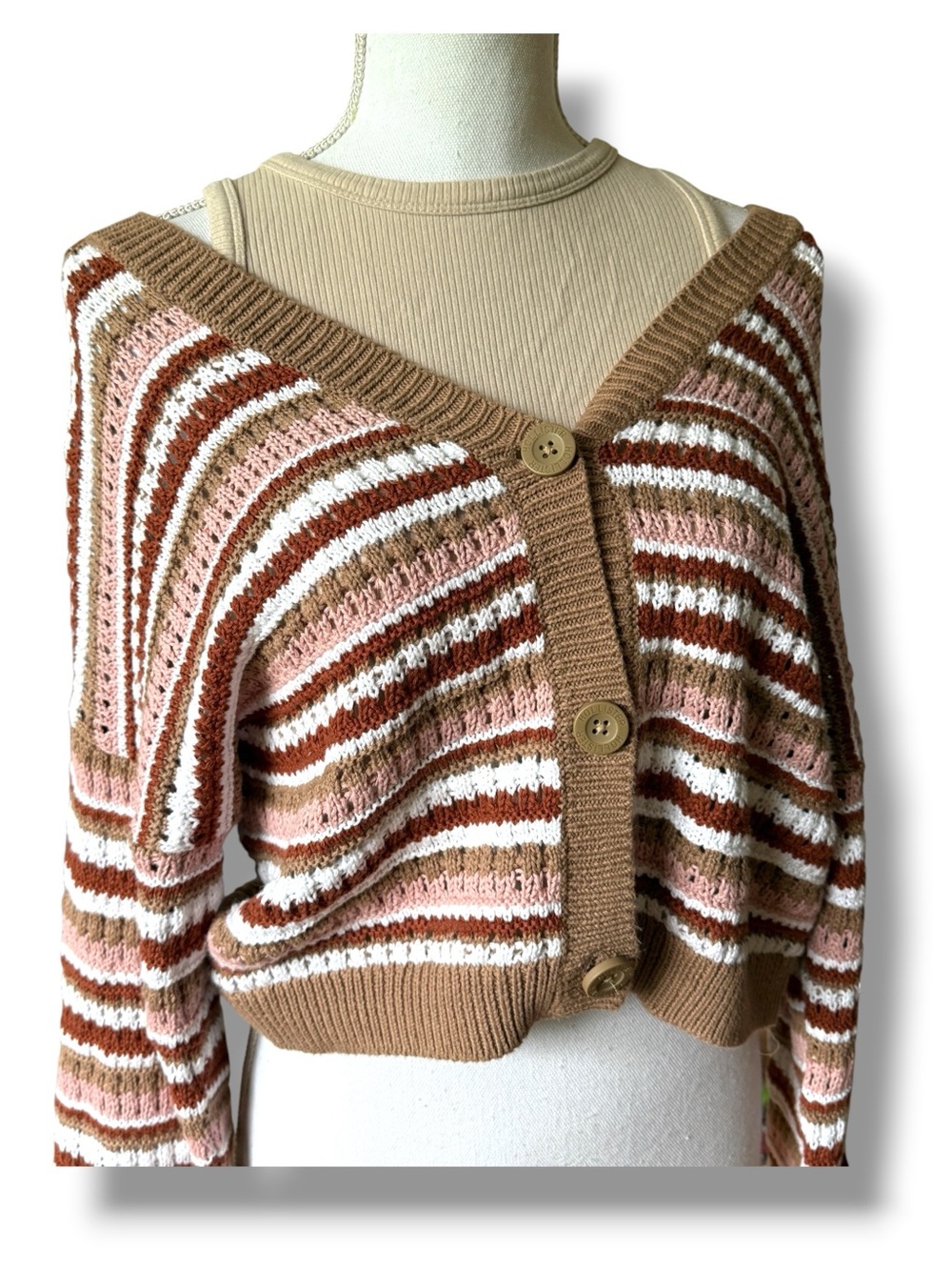 Y2K Hollister Cropped Striped Long Sleeve Cardigan Knit Sweater
